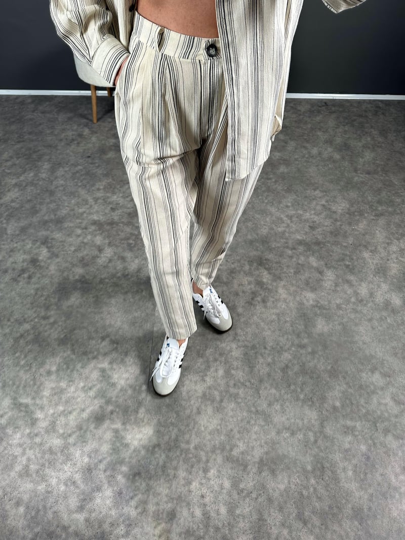 Miley Çizgili Oversize Keten İkili Takım 