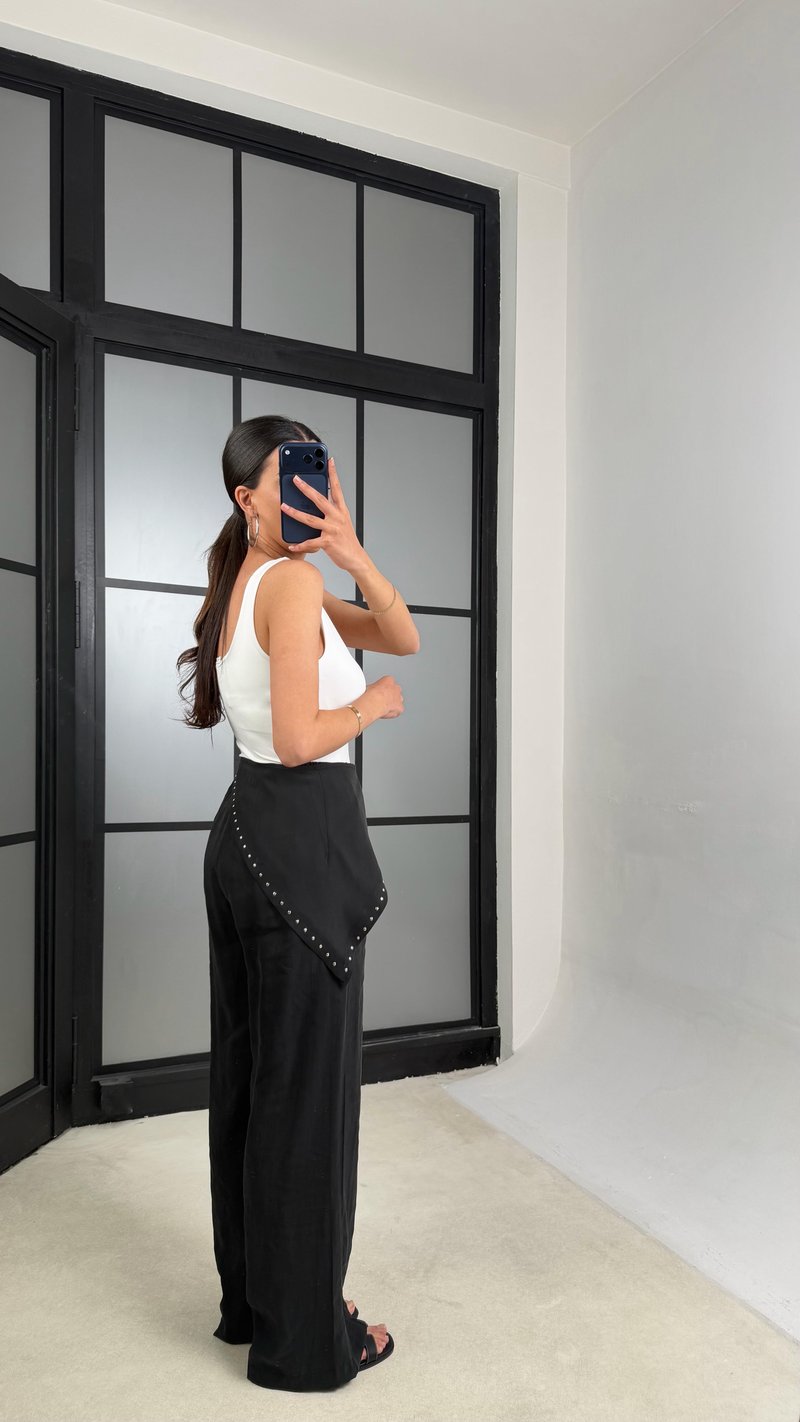 Siyah Bandana Detaylı Tencel Pantolon GAUS-01424