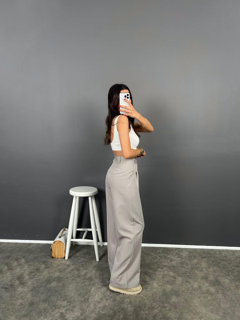 Fado Gri Kumaş Palazzo Pantolon
