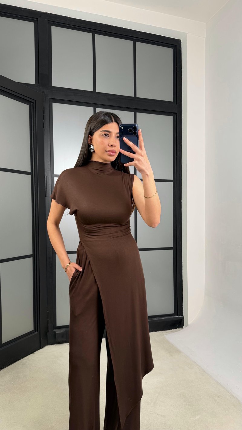 Kahve ZR Model Kaşmir Dokulu Bluz GAUS-01355