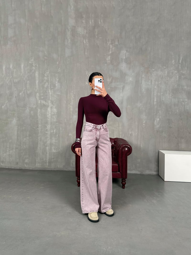 Hector Yıkamalı Pembe Wide Leg Jean