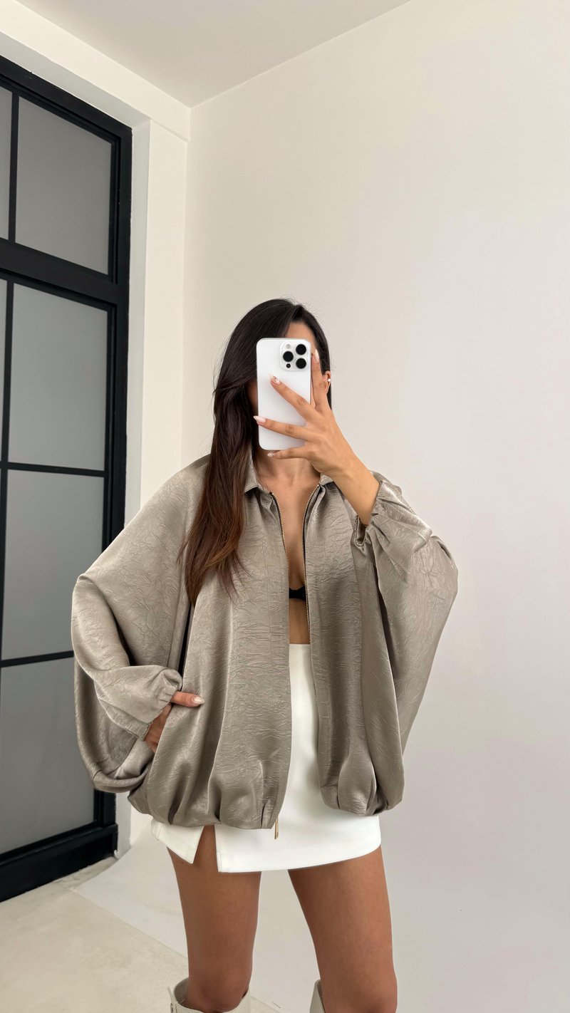 Yeşil Saten Bomber Ceket GAUS-00118