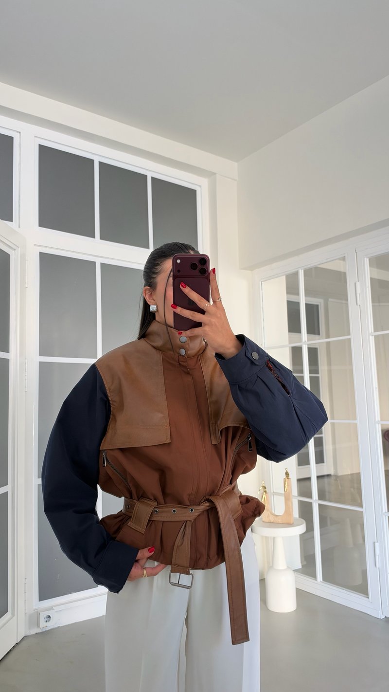 Taba Desenli Astarlı Kemerli Tasarım Ceket GAUS-02254