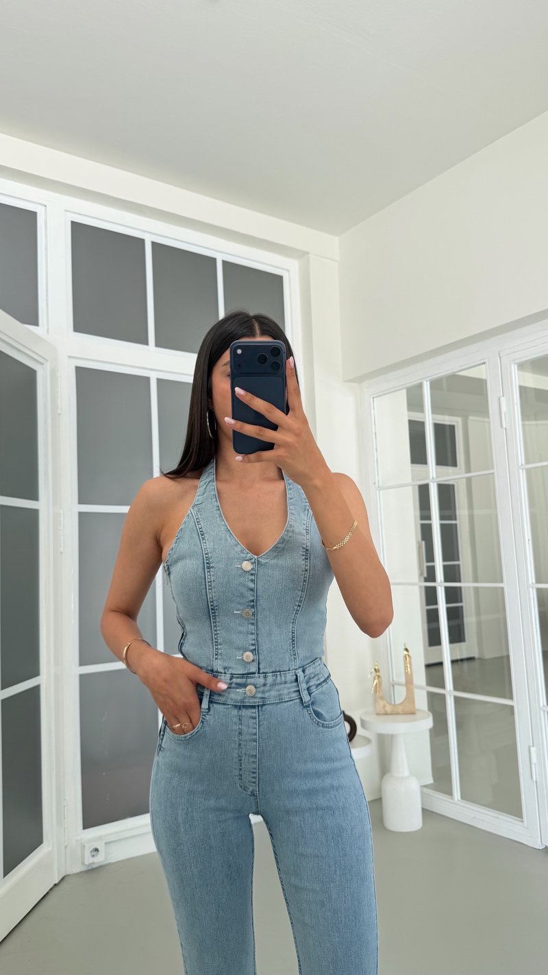 Mavi Likralı Premium Denim Tulum GAUS-01792
