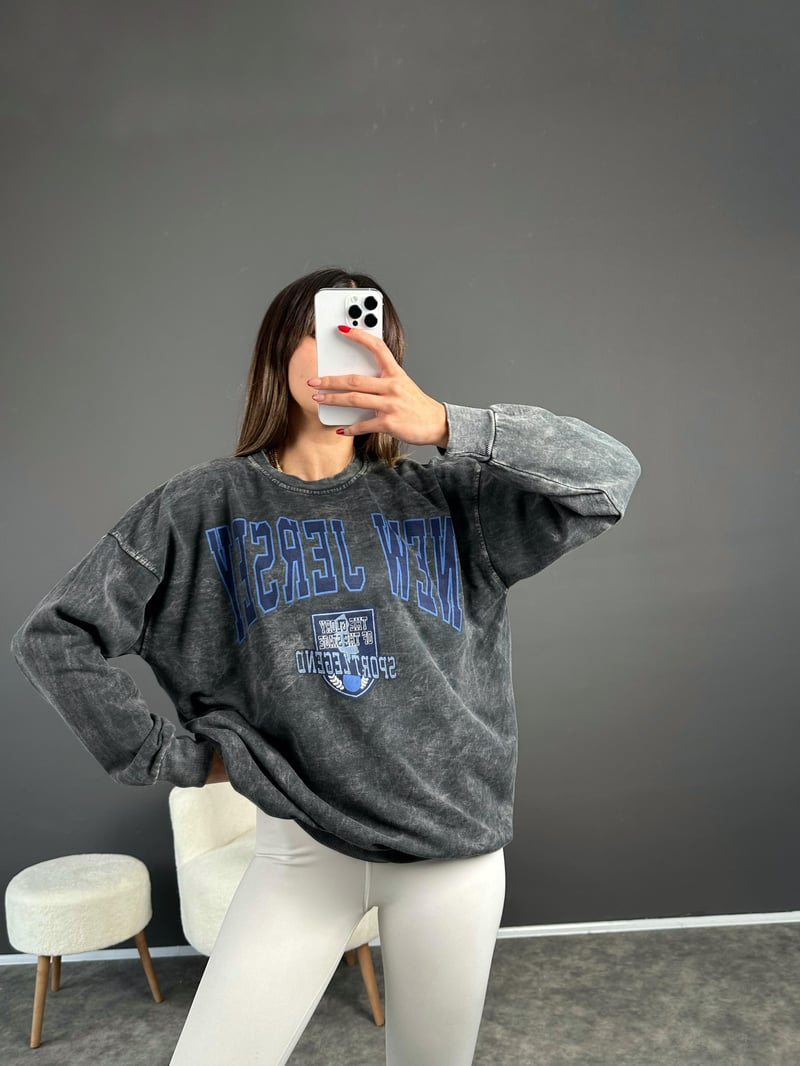 New Jersey Gri Eskitme Sweatshirt 