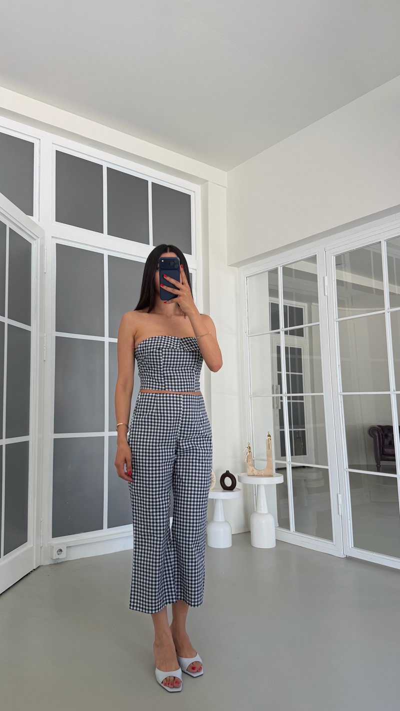 Lacivert Pötikare Crop Capri Premium Takım GAUS-01870