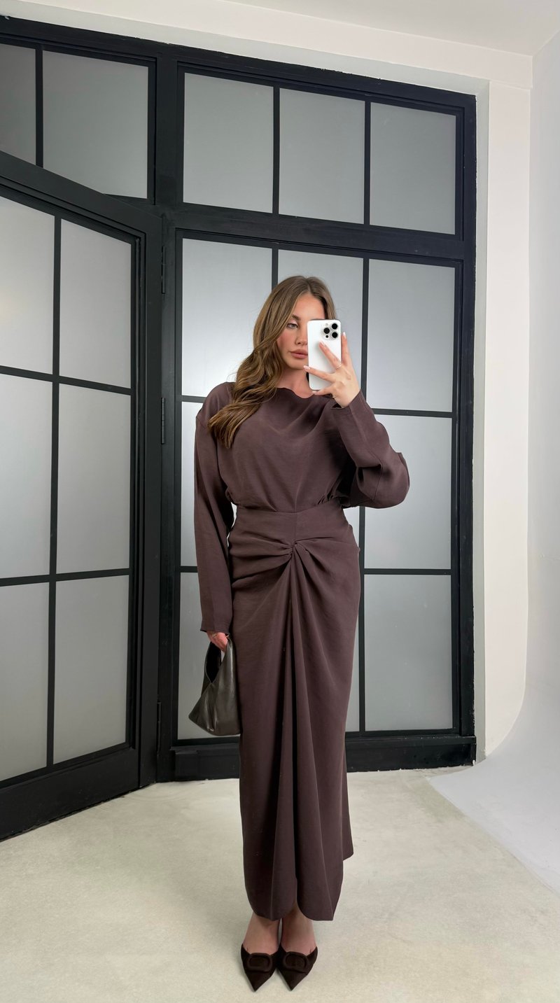 Mürdüm Drape Detaylı Etek Bluz Tencel Takım GAUS-01176