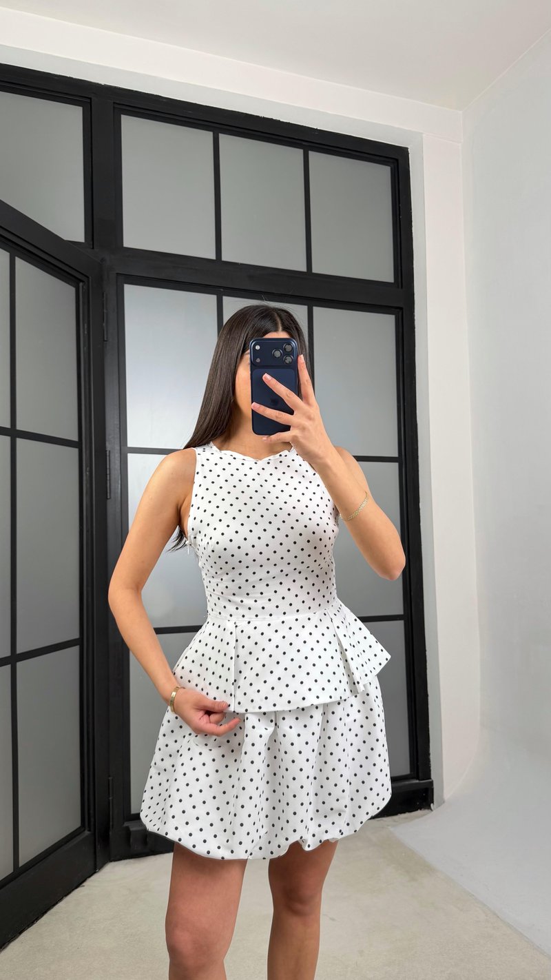 Beyaz Puantiye Desenli Etek Bluz İkili Takım PNY07 GAUS-01340