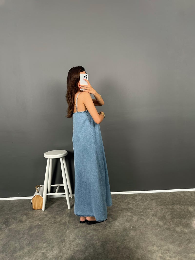 Fern Denim Askılı Ayarlanabilir Elbise