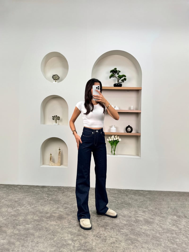 Riva Koyu Mavi ZR Model Kesik Paça Palazzo Jean 