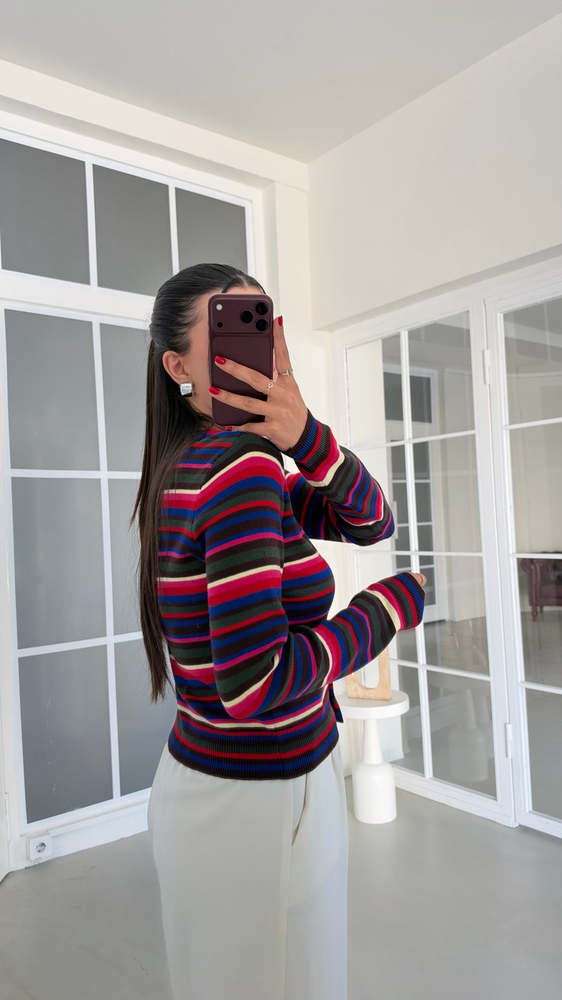 Çok Renkli Şeritli Triko Hırka GAUS-02244