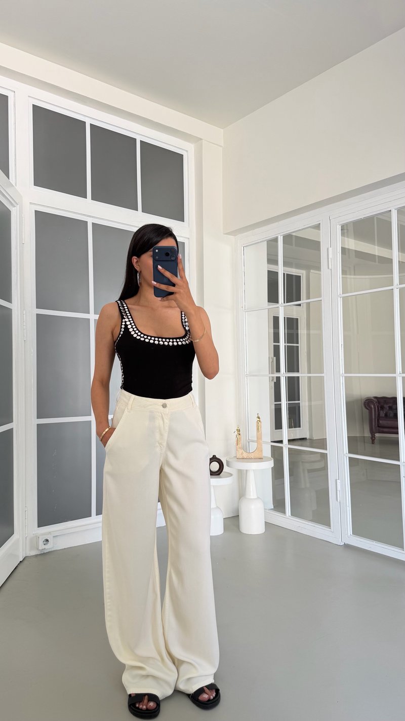 Krem Yıkamalı Tencel Denim Pantolon GAUS-01786