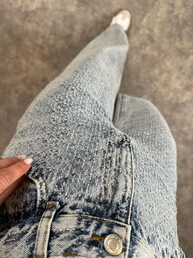 Buz Mavi Yüksek Bel Bol Paça Jean