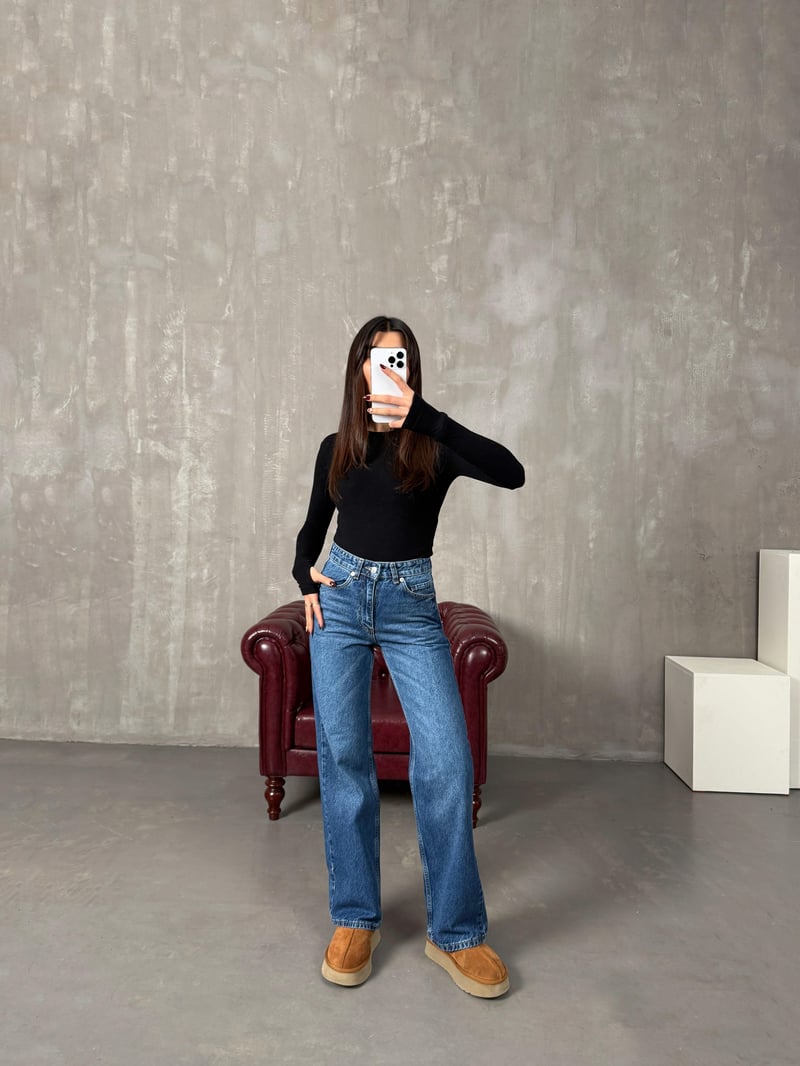 Cers Mavi Yıkamalı ZR Model Wide Leg Jean