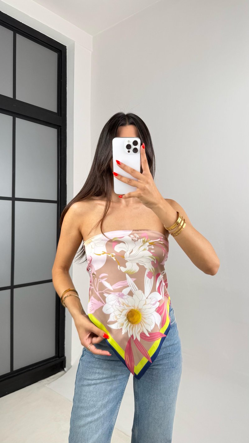 Çok Renkli Sırt Bağlamalı Saten Bluz GAUS-0024