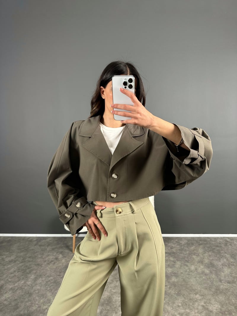 Haki Crop Yasara Kol Trenç