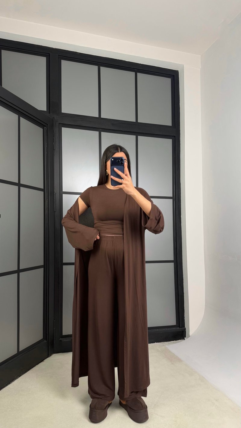 Kahve Kaşmir Yumuşak Dokulu Likralı 3lü Premium Takım GAUS-01171
