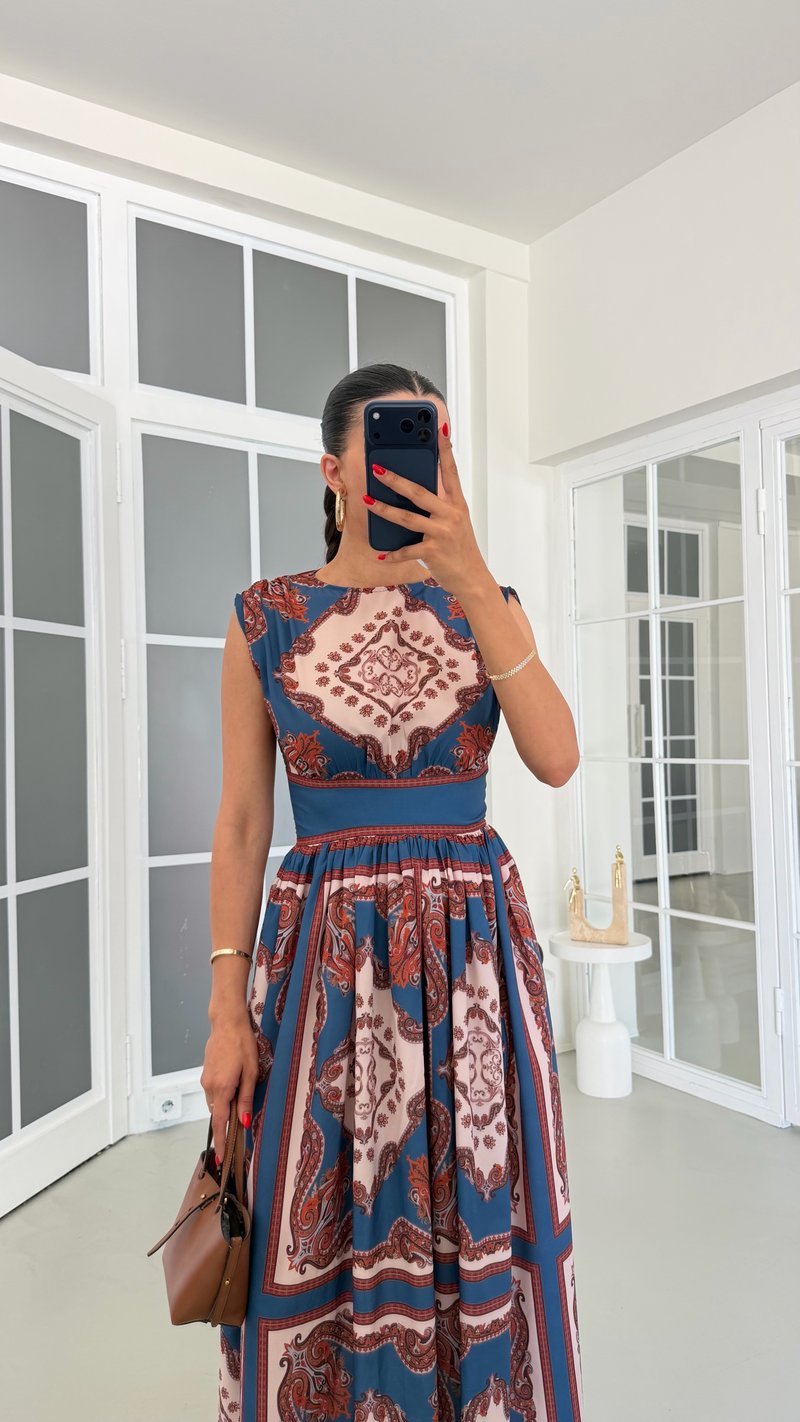 Çok Renkli Vintage Elbise GAUS-01859