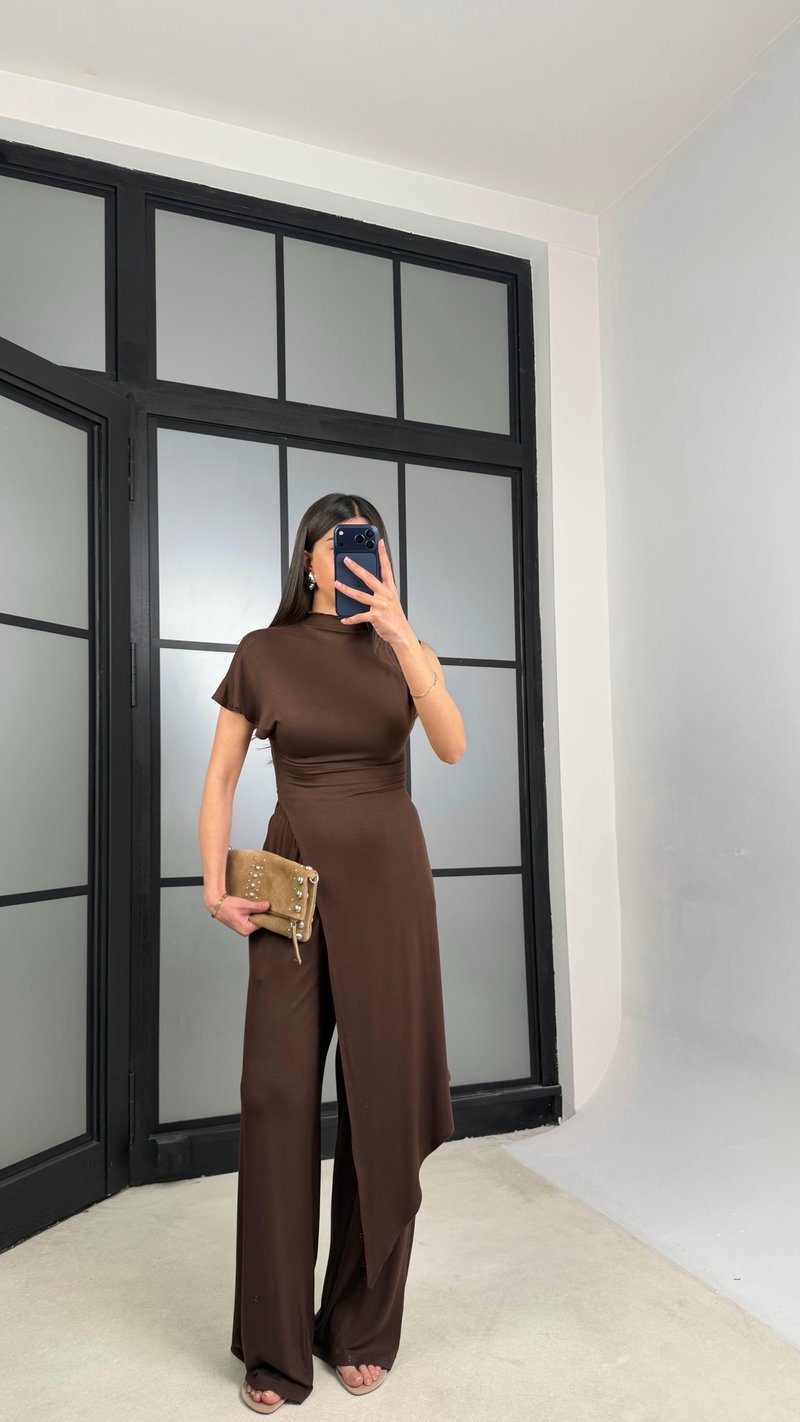 Kahve ZR Model Kaşmir Dokulu Bluz GAUS-01355