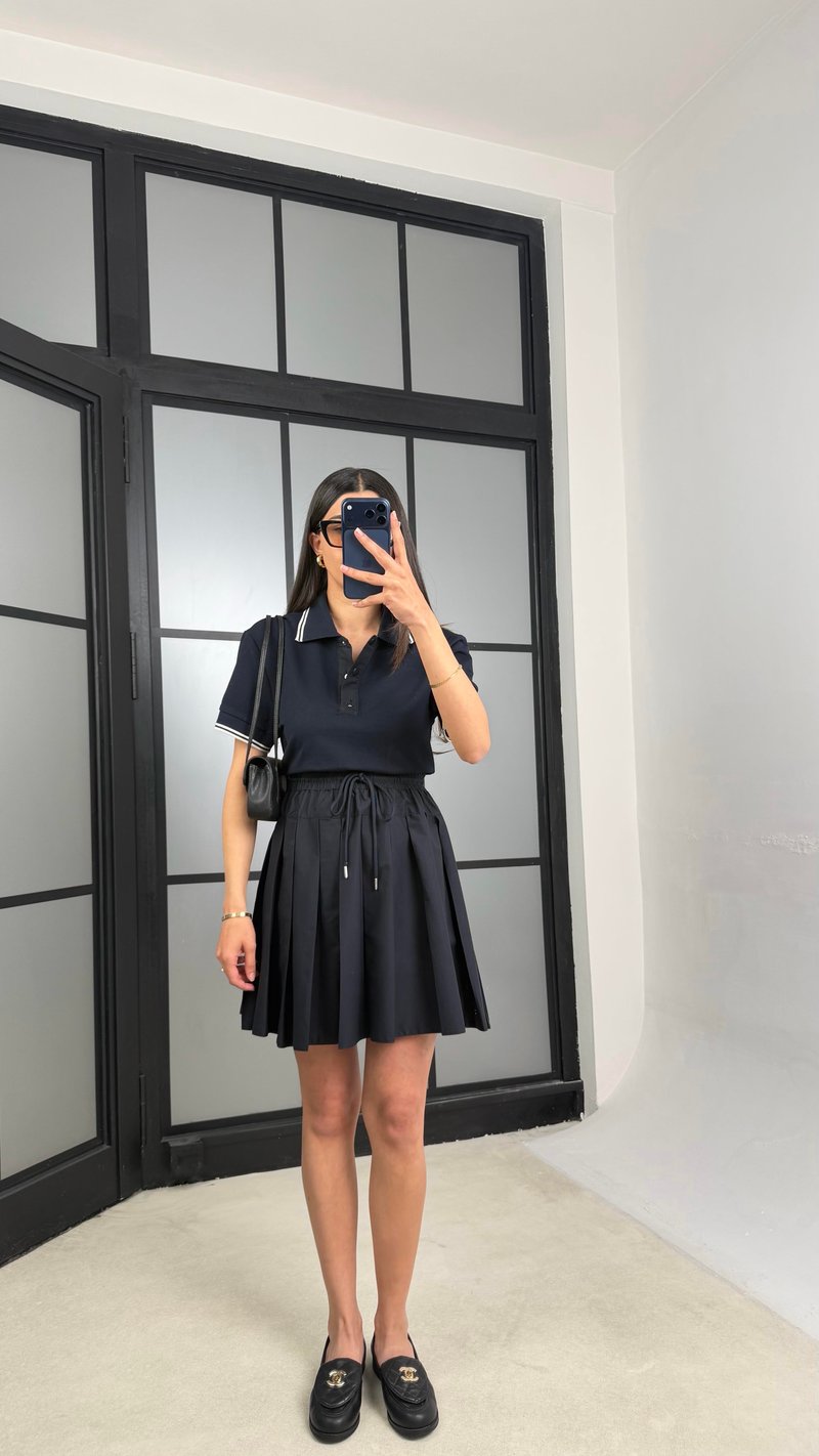 Lacivert Muadil Polo Yaka Beli Lastikli Premium Elbise GAUS-01496