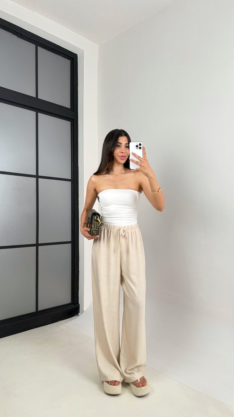 Taş Beli Lastikli Çilek Kumaş Pantolon Gaus00571