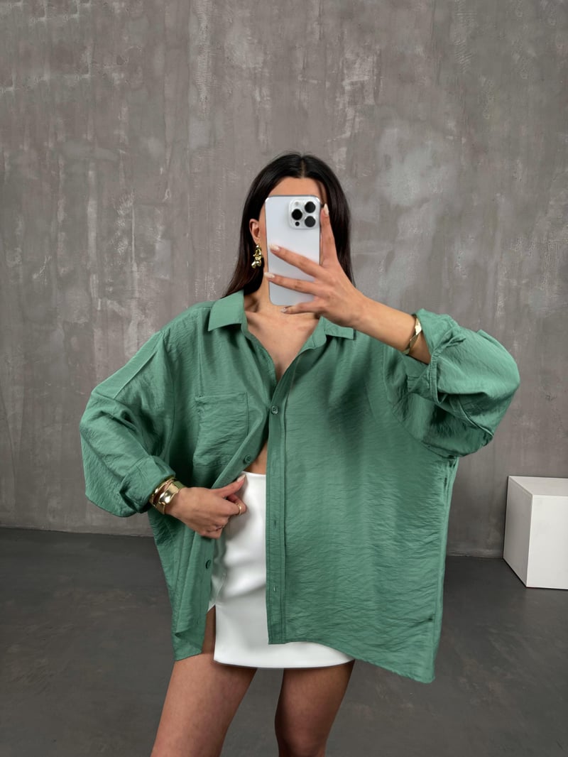 Ole Yeşil Oversize Gömlek