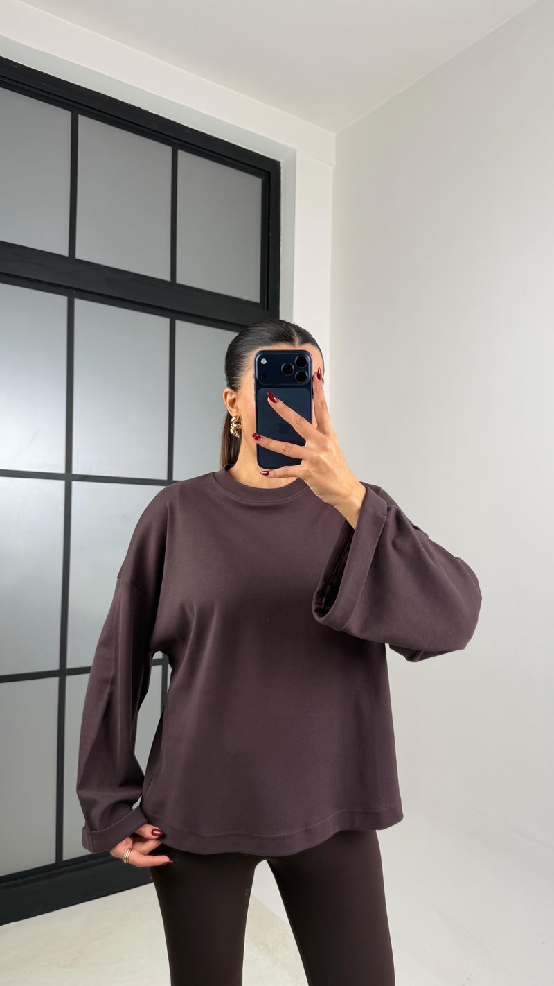 Acı Kahve Duble Kol Basic Bluz GAUS-00639