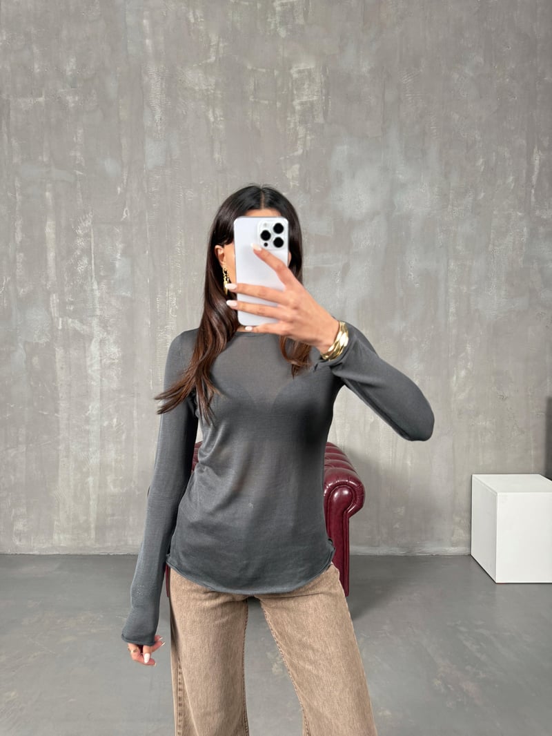 Antrasit Transparan Bisiklet Yaka Triko