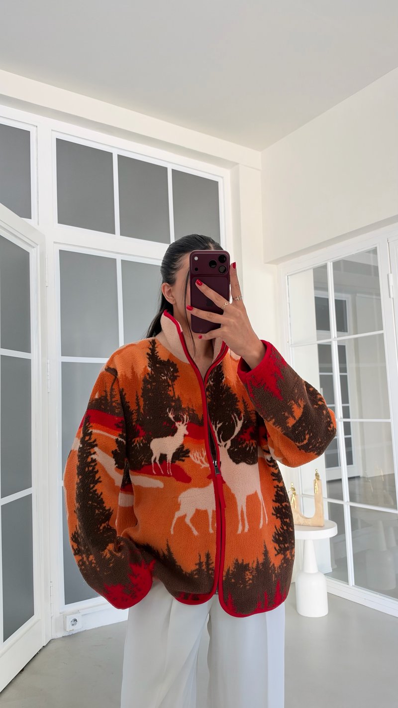 Orange Desenli Polar Sweatshirt GAUS-01916 GAUS-02264