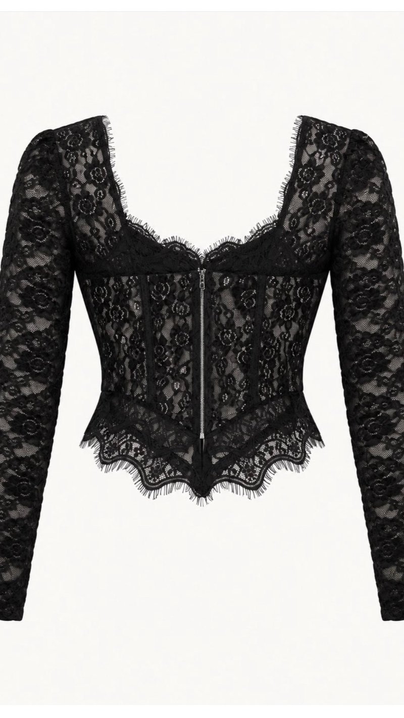 Siyah Dantel Detaylı Premium Korse Bluz GAUS-02281
