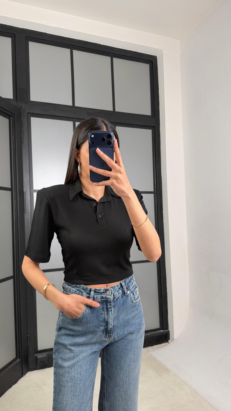 Siyah Vatkalı Polo Yaka Tshirt GAUS-01419