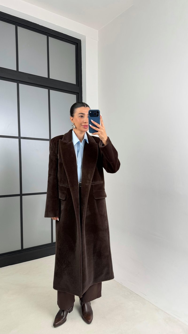 Acı Kahve Astarlı Vatkalı Premium Kürk Kaban GAUS-00582