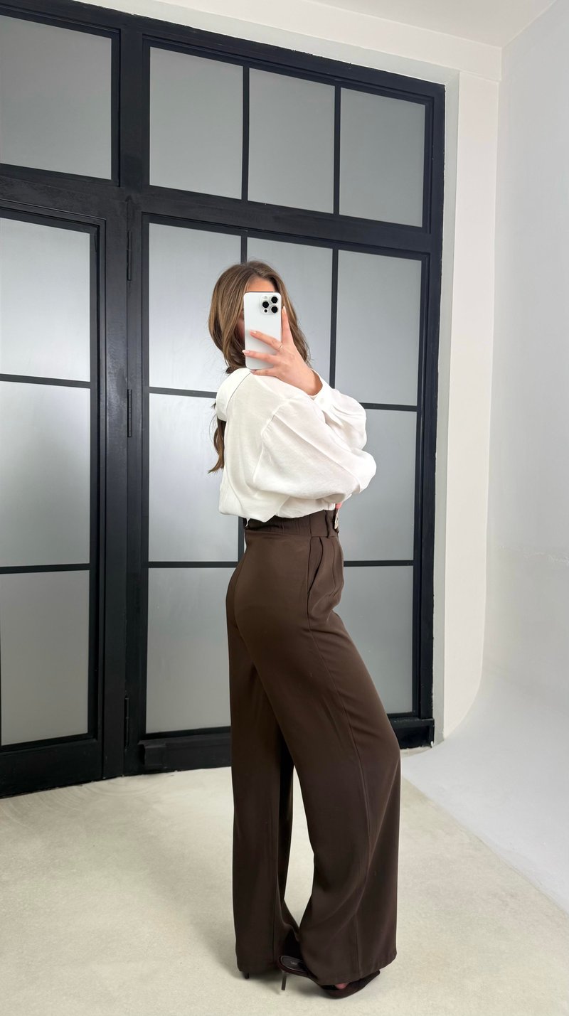 Acı Kahve Gold Toka Detaylı Pantolon GAUS-01168