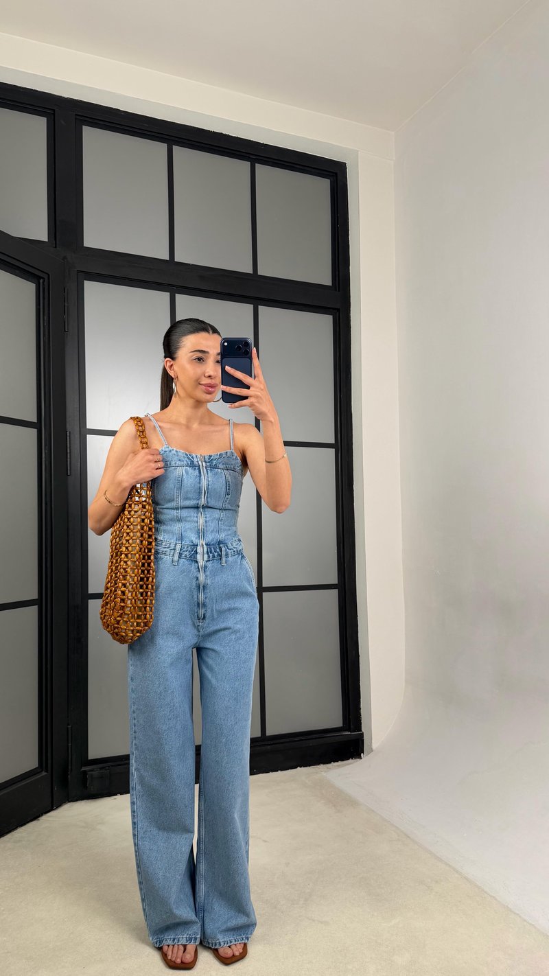 Mavi Ayarlanabilir Askılı Denim Tulum GAUS-01521