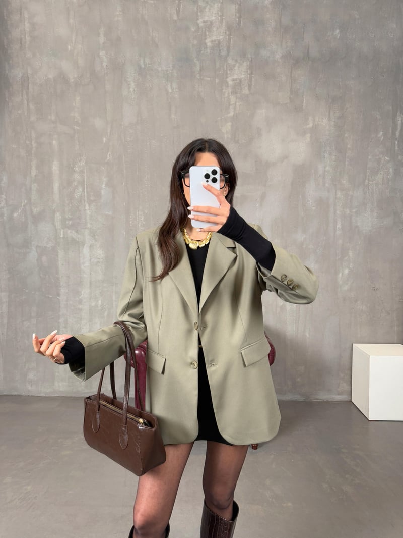 Lenora Haki Astarlı Blazer Ceket