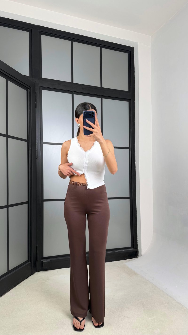 Kahve Örgü Kemerli Pantolon GAUS-01361