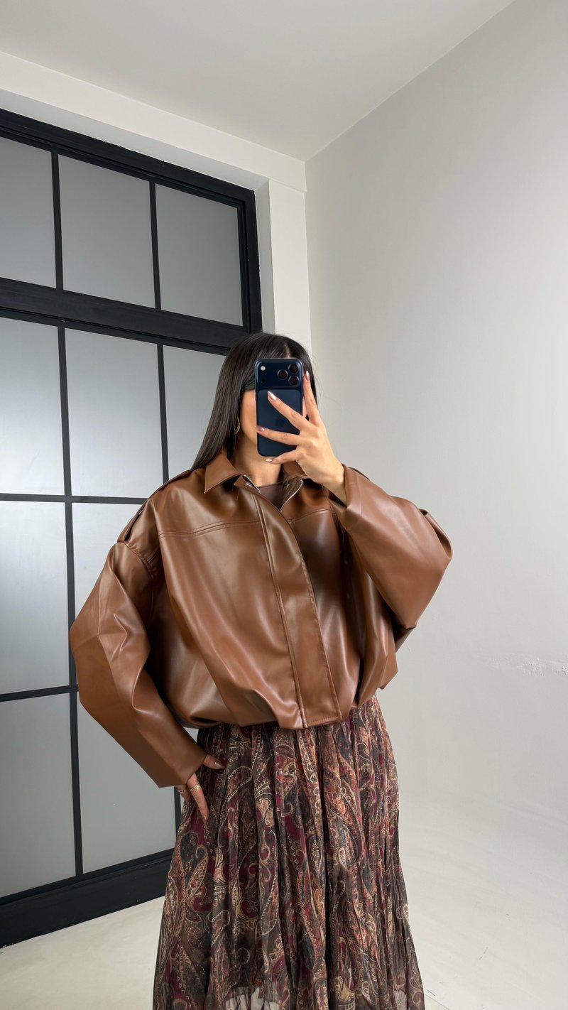 Taba Astarlı Deri Bomber Ceket GAUS-01082