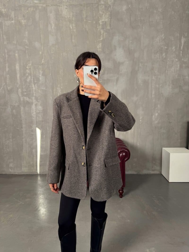 Dany Vizon Astarlı Kaşe Blazer Ceket
