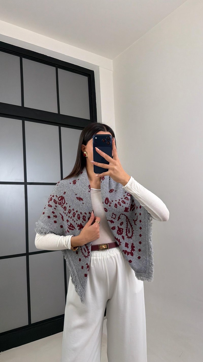 Bordo Desenli Muadil Triko Şal GAUS-00907