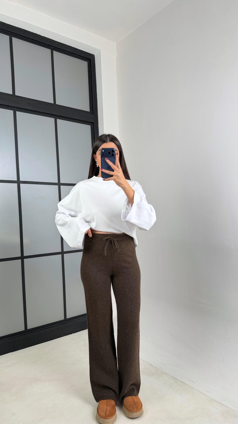 Acı Kahve Beli Lastikli Yumuşak Dokulu Triko Pantolon GAUS-00652