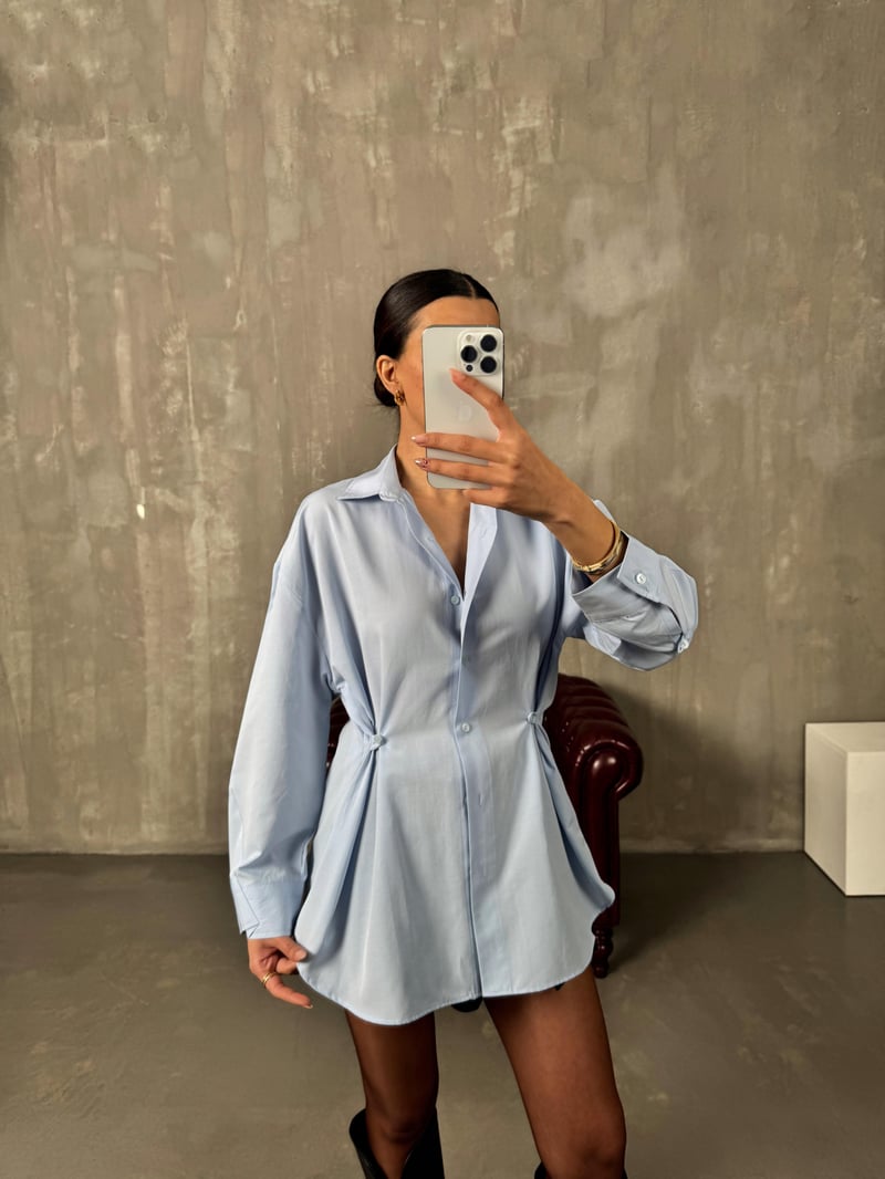 Athen Mavi ZR Model Oversize Tasarım Gömlek