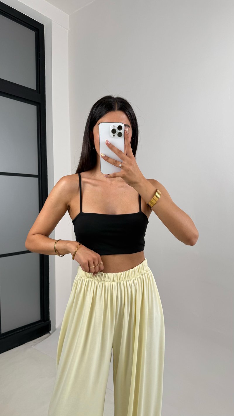 Sarı Beli Lastikli Modal Kumaş Pantolon Gaus00668