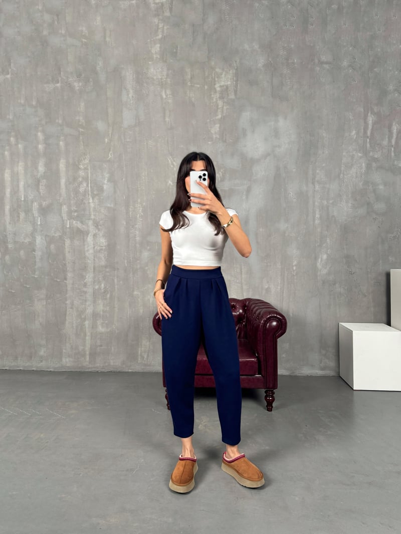 Weld Lacivert Arkası Lastikli Cepli Harem Pantolon