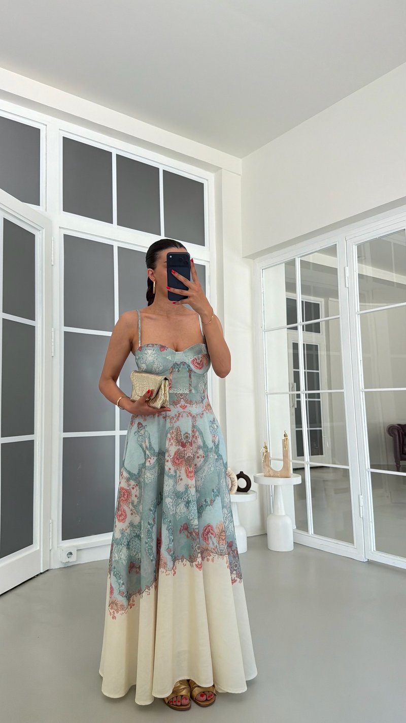 Çok Renkli Ayarlanabilir Askılı Desenli Pinterest Tasarım Elbise GAUS-01852