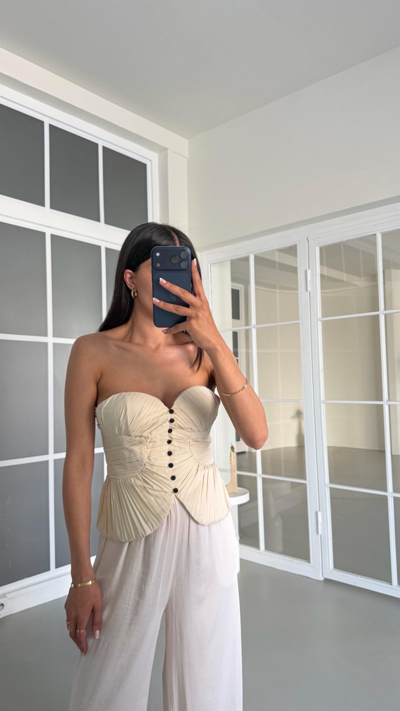 Krem Pileli Düğme Detaylı Tasarım Korse GAUS-01621