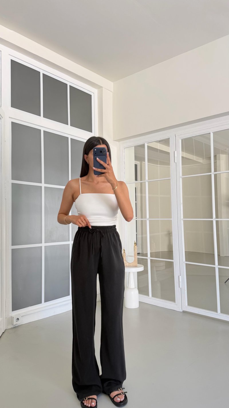 Siyah Yıkamalı Beli Lastikli Tencel Pantolon GAUS-01678