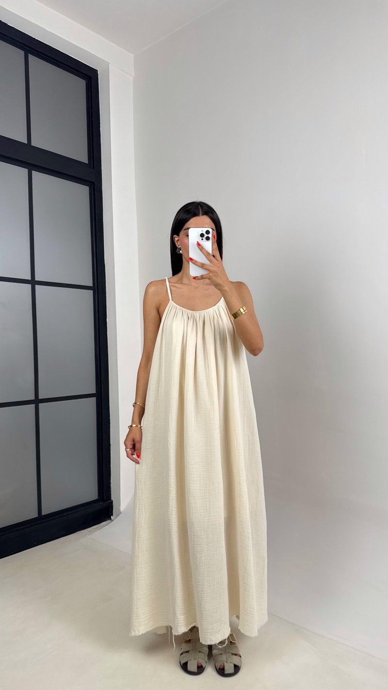 Taş Ayarlanabilir Askılı Astarlı Müslin Elbise Gaus00694