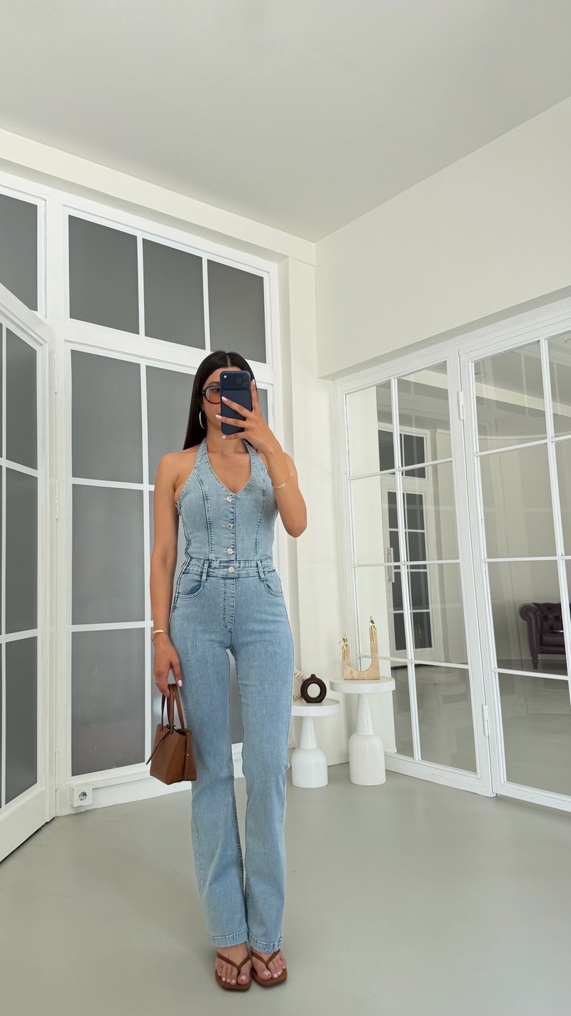 Mavi Likralı Premium Denim Tulum GAUS-01792