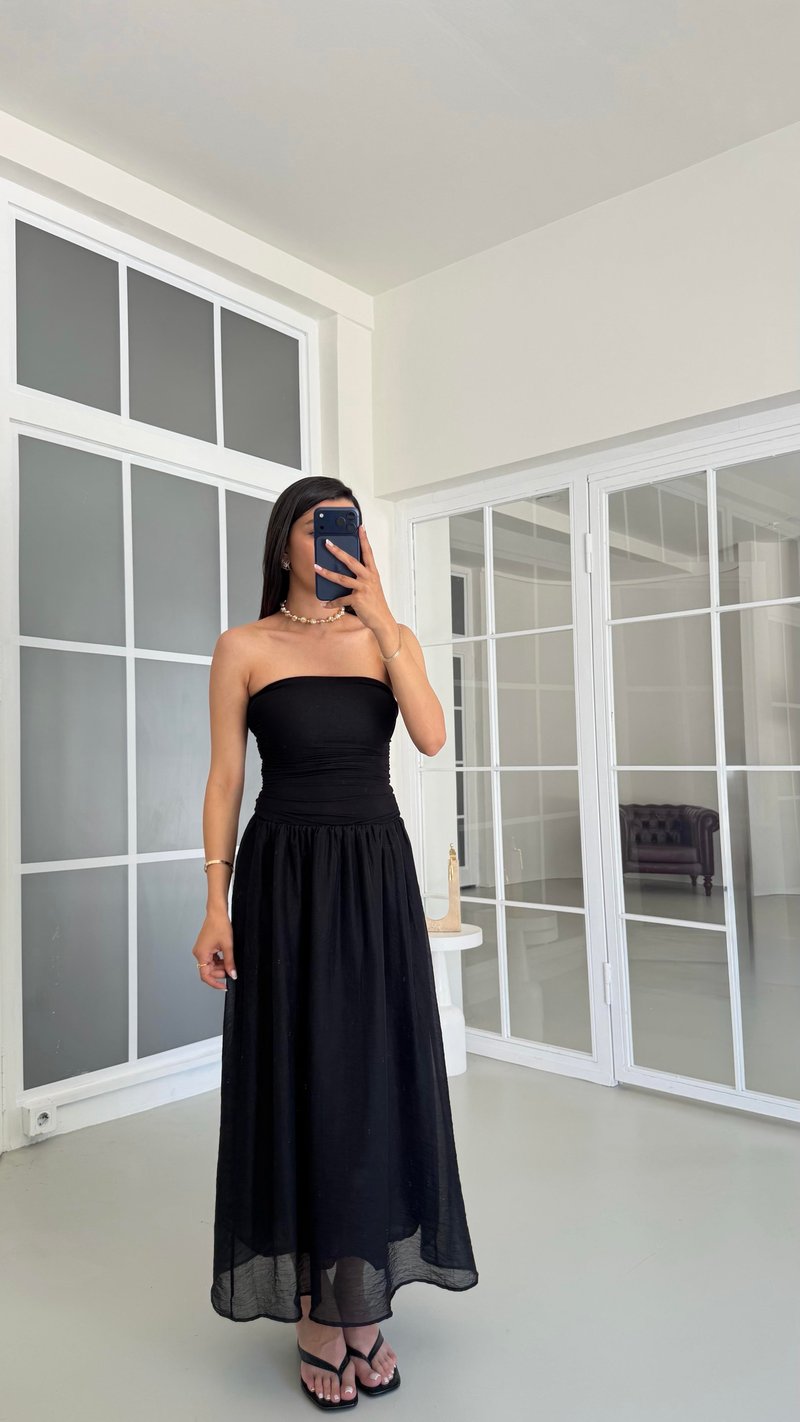 Siyah Straplez Astarlı Elbise GAUS-01709