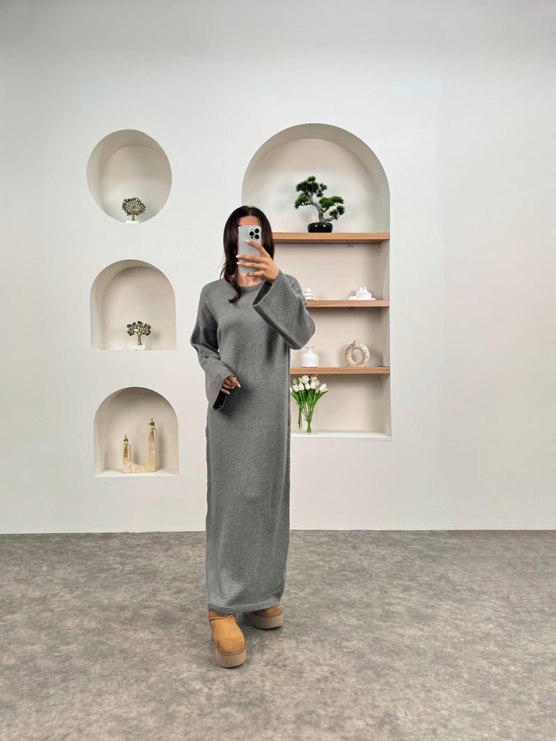 Jesse Gri Triko Maxi Elbise
